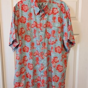 Men's Dixxon Flannel Company Red Floral on Light Blue Shirt